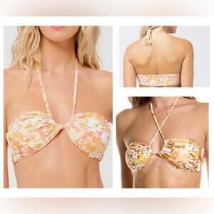 L*Space NWT Dawn Bikini Top Size XS Orange Floral Convertible What in Carnation